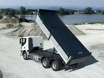 Overview of Tell-One tarpaulin system for quarries and three-way tippers